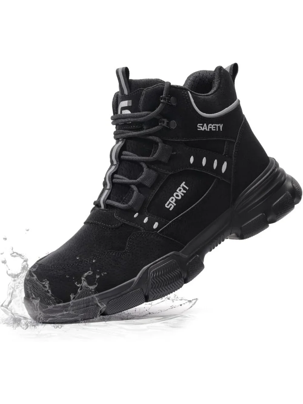Men's Black Splashproof Shoes Casual High Top Steel Toe Non Slip Hiking Boots